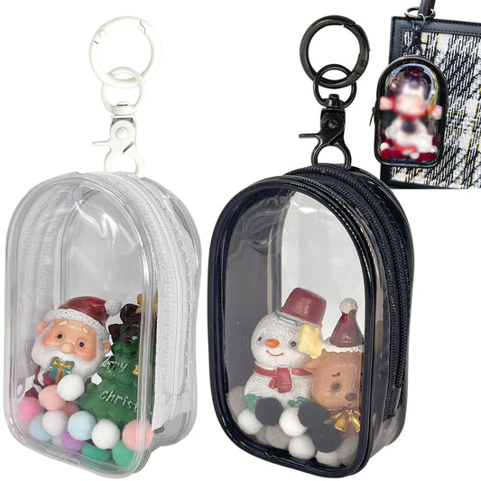 2pc Clear Display Bag Set – Mini Doll Pouches w/ Pompoms & Zippers