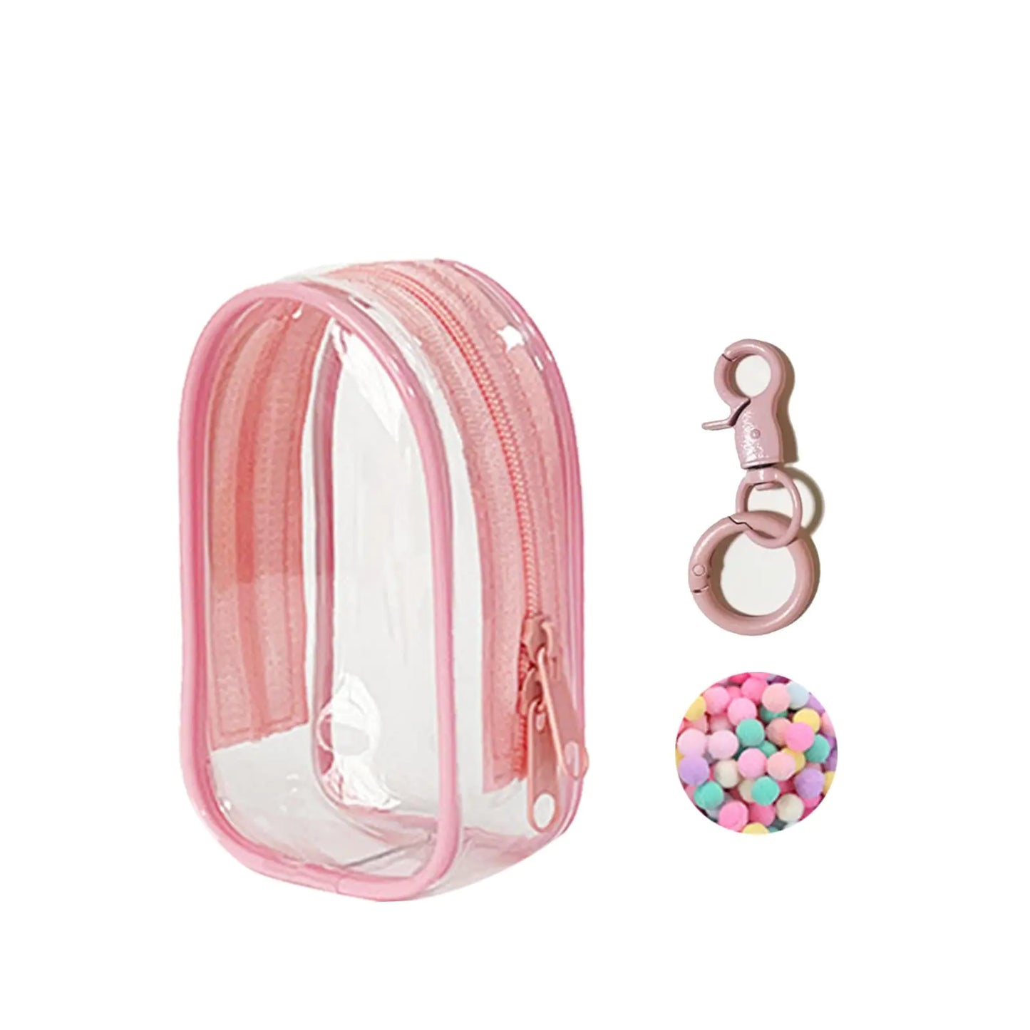 1pcs Mini Figure Display Keychain Case – Clear Carry Bag for Blind Box Collectibles (Baby Pink Cabin)