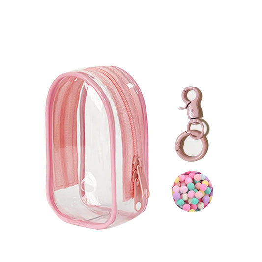 1pcs Mini Figure Display Keychain Case – Clear Carry Bag for Blind Box Collectibles (Baby Pink Cabin)