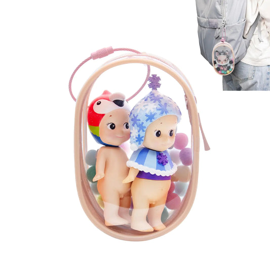 1pc Clear Mini Figure Display Bag – Pink Elliptic Carry Case